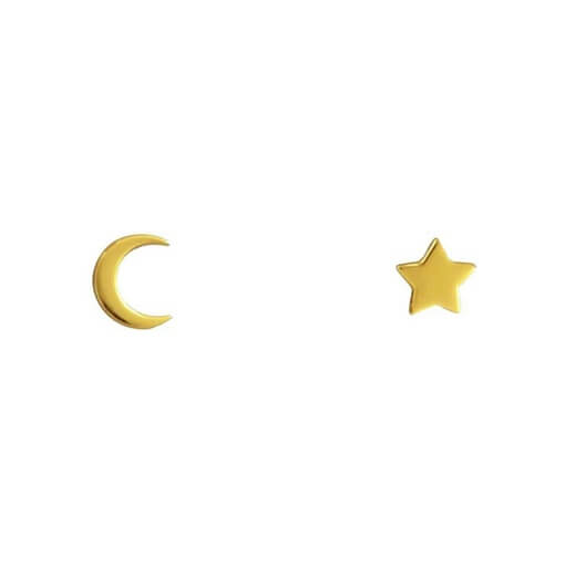 tiny, minimal sterling silver plated in gold star and moon studs
