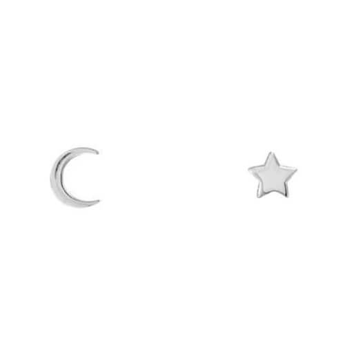 tiny, minimal sterling silver star and moon studs