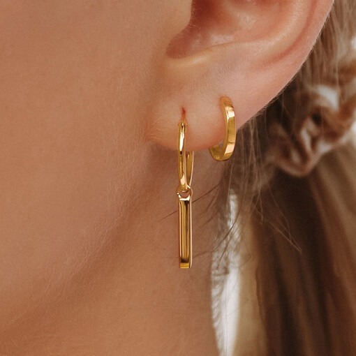 Stacked sterling silver, plated in gold minimal hoops and earrings