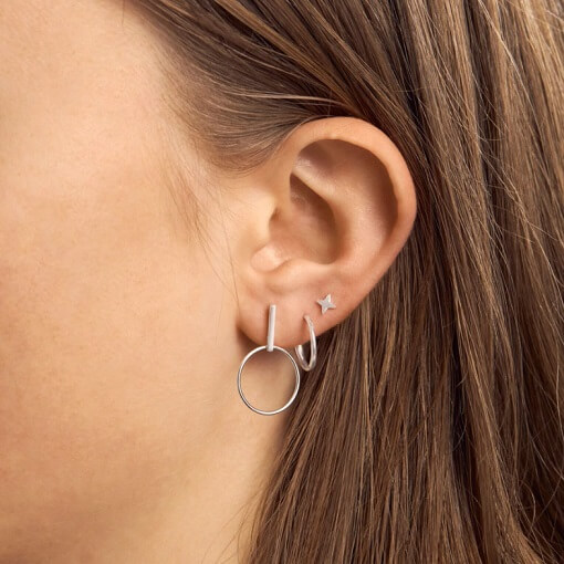 Stacked sterling silver, minimal hoops and earrings