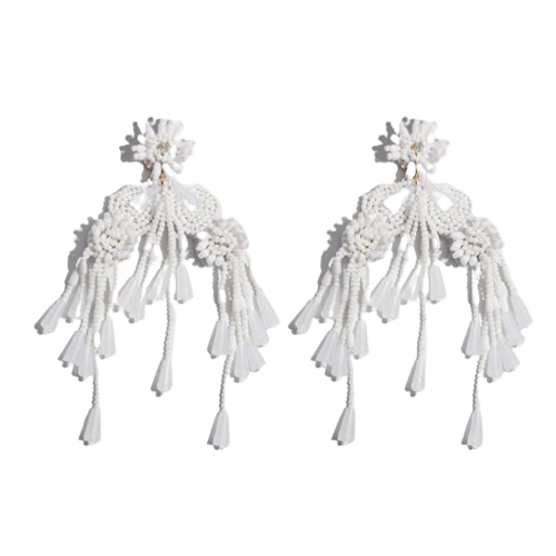 White beaded bridal statement earrings