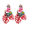 Statement Red Earrings with leaf design, sequins, bling and colour