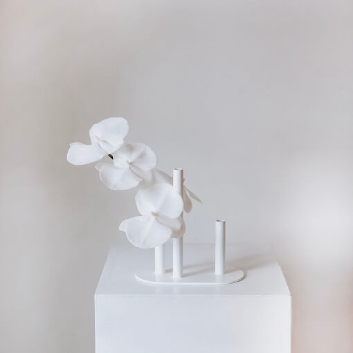 Oak Lab Design Low Stacked Vase White with minimal, all white flowers